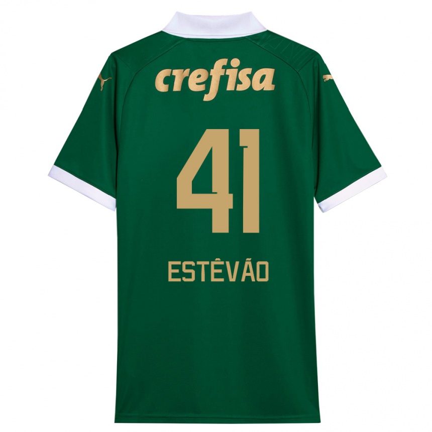 Férfi Labdarúgás Estêvão #41 Zöld Fehér Hazai Jersey 2024/25 Mez Póló Ing