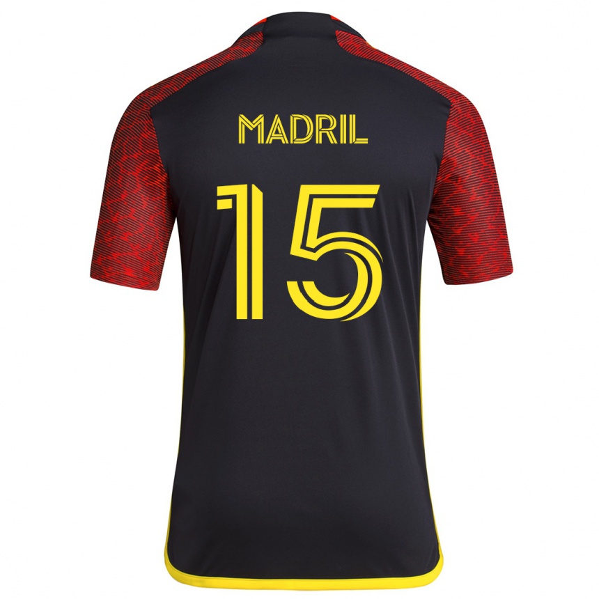 Férfi Labdarúgás Emily Madril #15 Piros Fekete Idegenbeli Jersey 2024/25 Mez Póló Ing