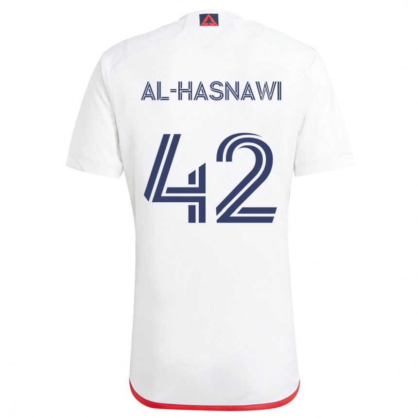 Férfi Labdarúgás Moshtaba Al-Hasnawi #42 Fehér Piros Idegenbeli Jersey 2024/25 Mez Póló Ing