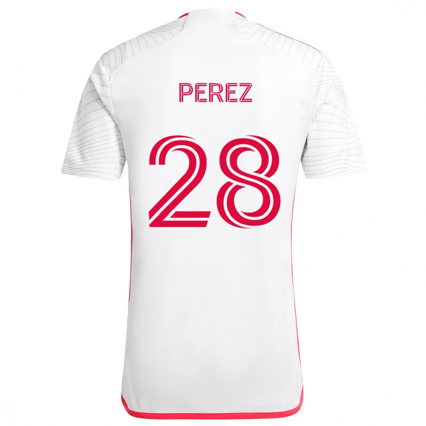 Férfi Labdarúgás Miguel Perez #28 Fehér Piros Idegenbeli Jersey 2024/25 Mez Póló Ing