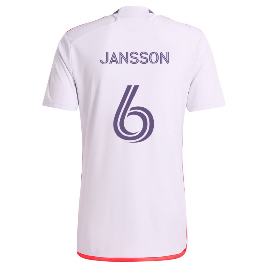 Férfi Labdarúgás Robin Jansson #6 Fehér Piros Lila Idegenbeli Jersey 2024/25 Mez Póló Ing