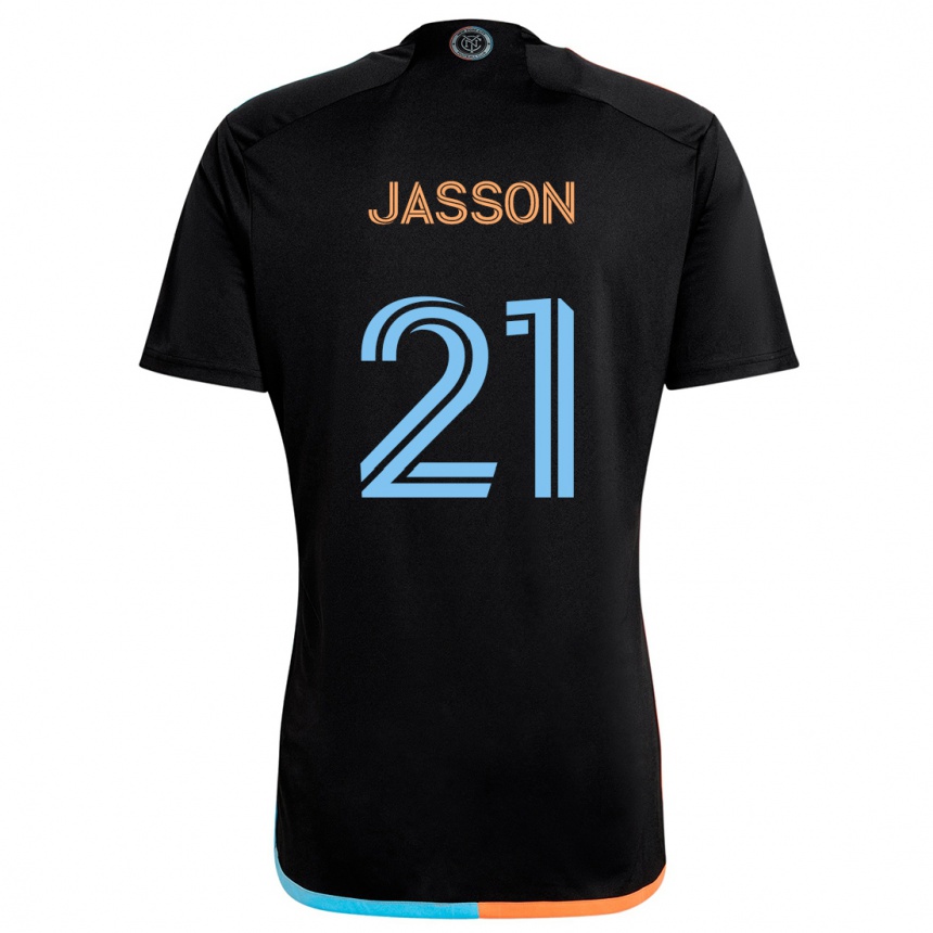 Férfi Labdarúgás Andres Jasson #21 Fekete Narancs Kék Idegenbeli Jersey 2024/25 Mez Póló Ing