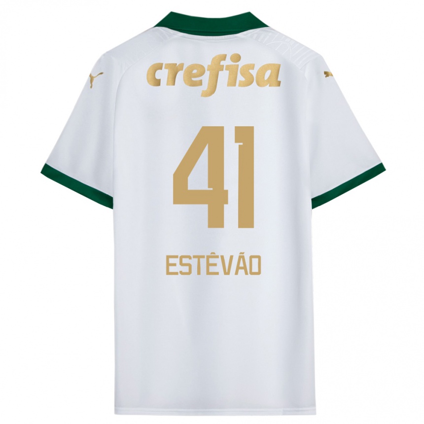 Férfi Labdarúgás Estêvão #41 Fehér Zöld Idegenbeli Jersey 2024/25 Mez Póló Ing