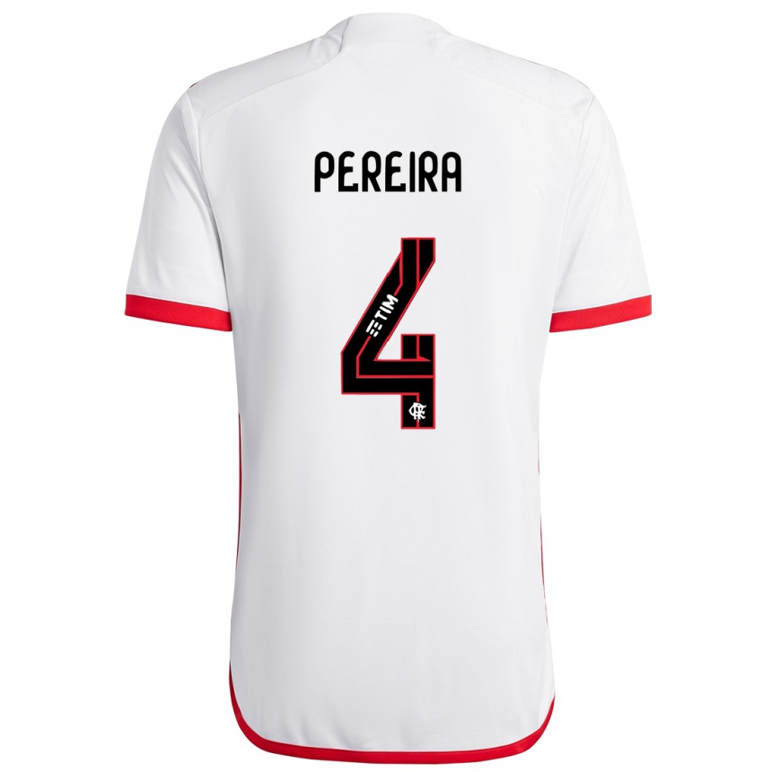 Férfi Labdarúgás Léo Pereira #4 Fehér Piros Idegenbeli Jersey 2024/25 Mez Póló Ing