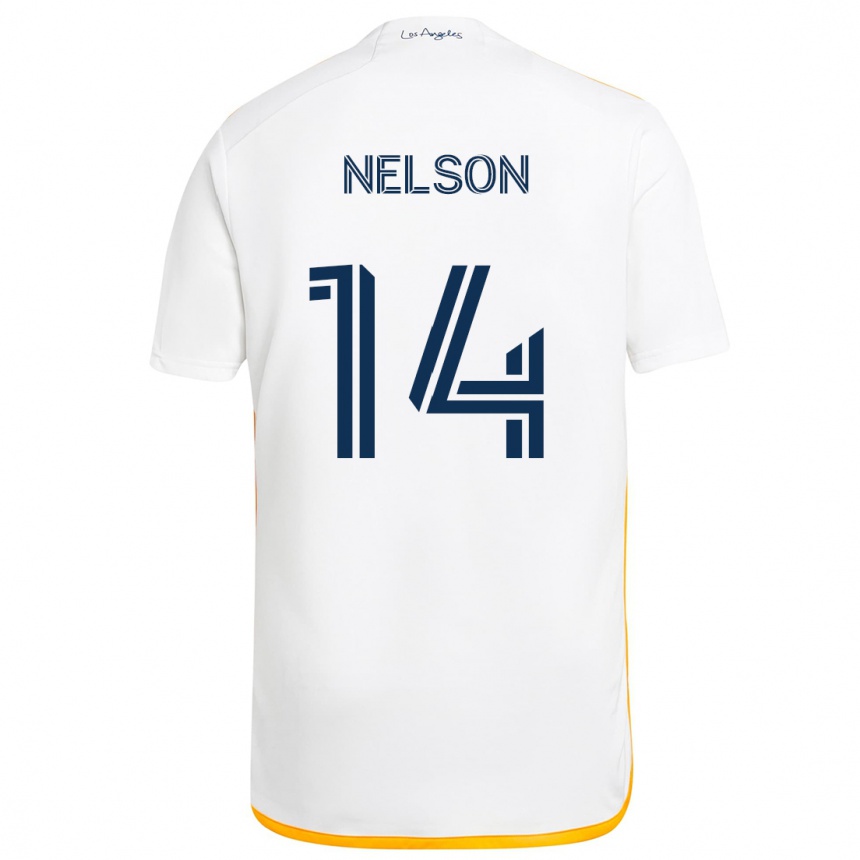 Női Labdarúgás John Nelson #14 Fehér Sárga Hazai Jersey 2024/25 Mez Póló Ing