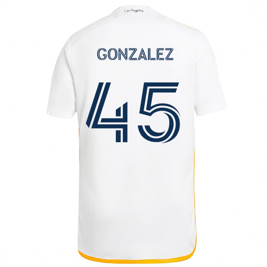 Női Labdarúgás Adrián González #45 Fehér Sárga Hazai Jersey 2024/25 Mez Póló Ing