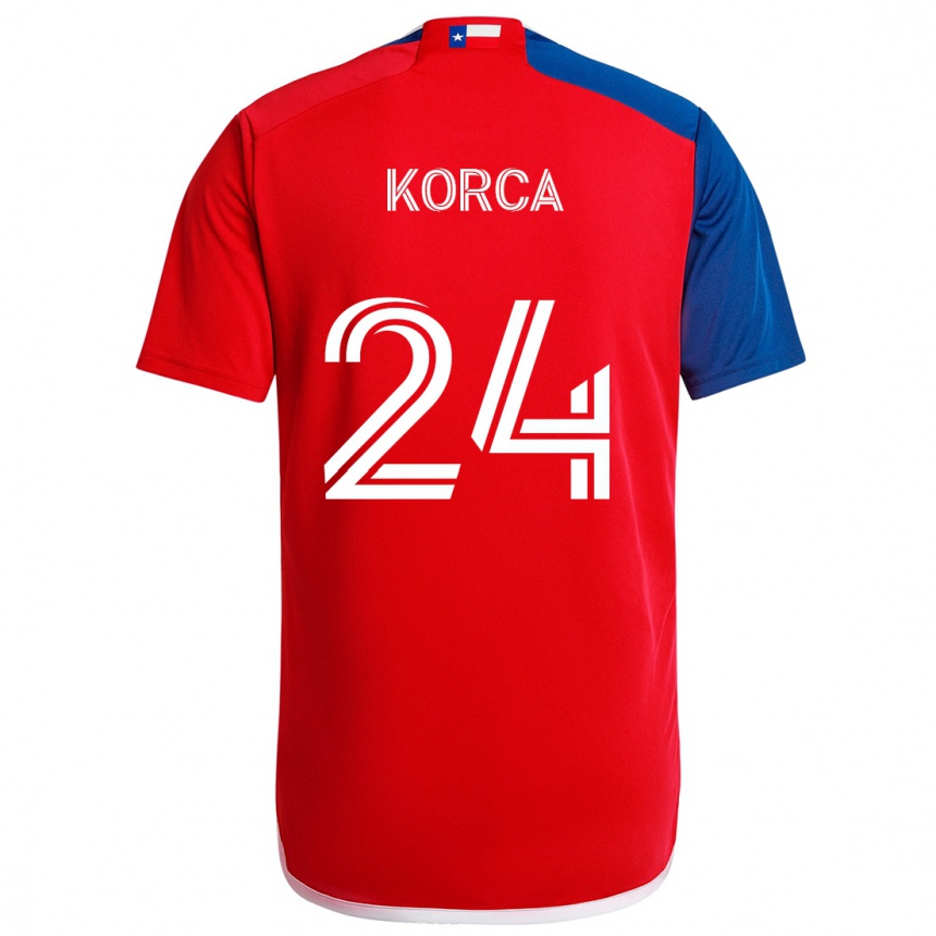 Női Labdarúgás Amet Korca #24 Kék Piros Hazai Jersey 2024/25 Mez Póló Ing