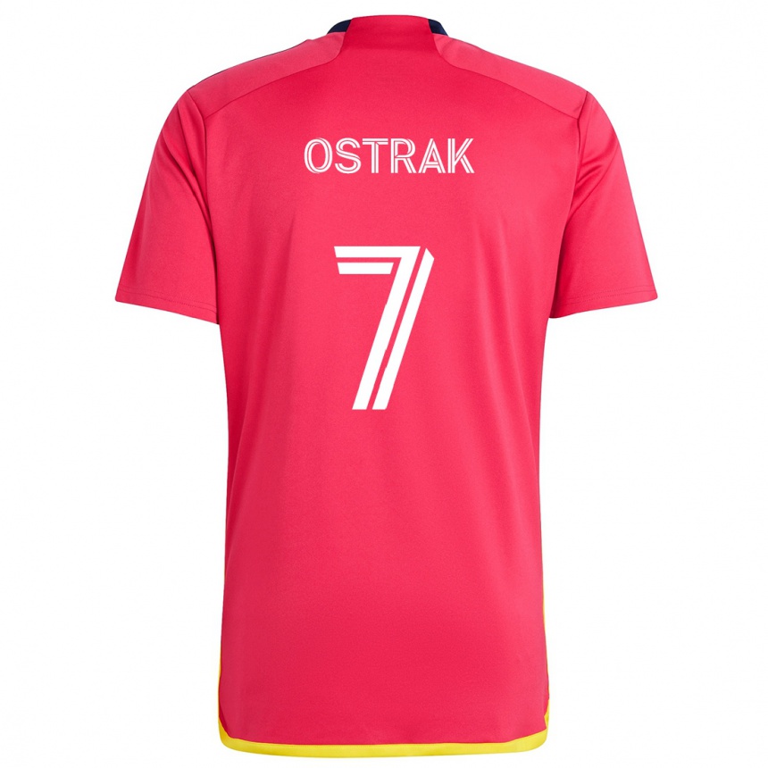 Női Labdarúgás Tomás Ostrák #7 Piros Kék Hazai Jersey 2024/25 Mez Póló Ing