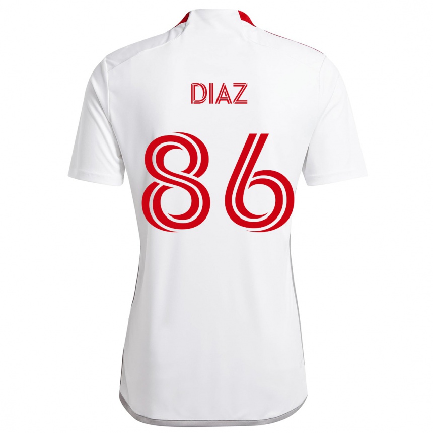 Női Labdarúgás Alec Díaz #86 Fehér Piros Idegenbeli Jersey 2024/25 Mez Póló Ing