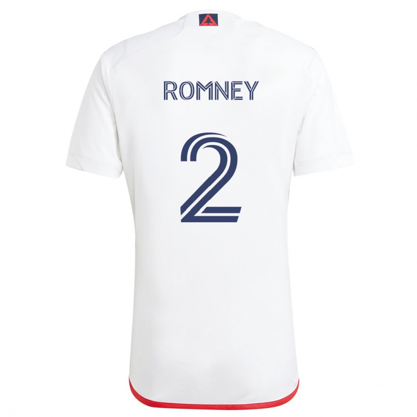 Női Labdarúgás Dave Romney #2 Fehér Piros Idegenbeli Jersey 2024/25 Mez Póló Ing