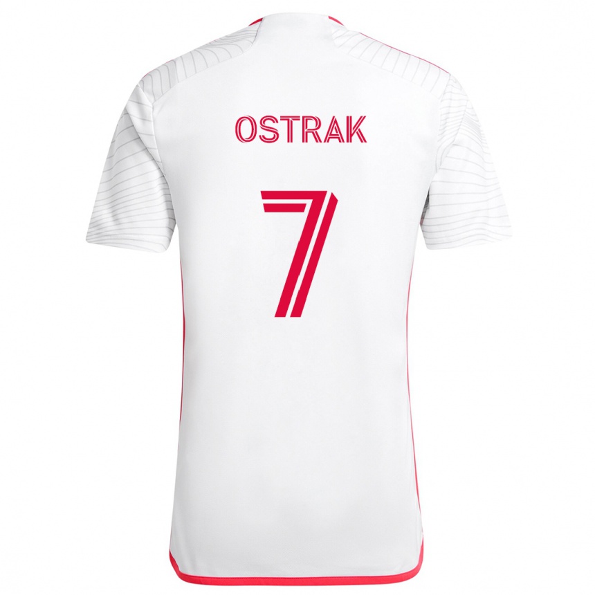 Női Labdarúgás Tomás Ostrák #7 Fehér Piros Idegenbeli Jersey 2024/25 Mez Póló Ing