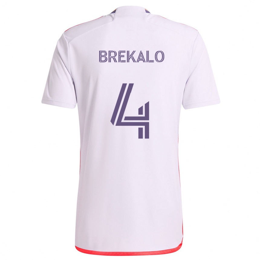 Női Labdarúgás David Brekalo #4 Fehér Piros Lila Idegenbeli Jersey 2024/25 Mez Póló Ing