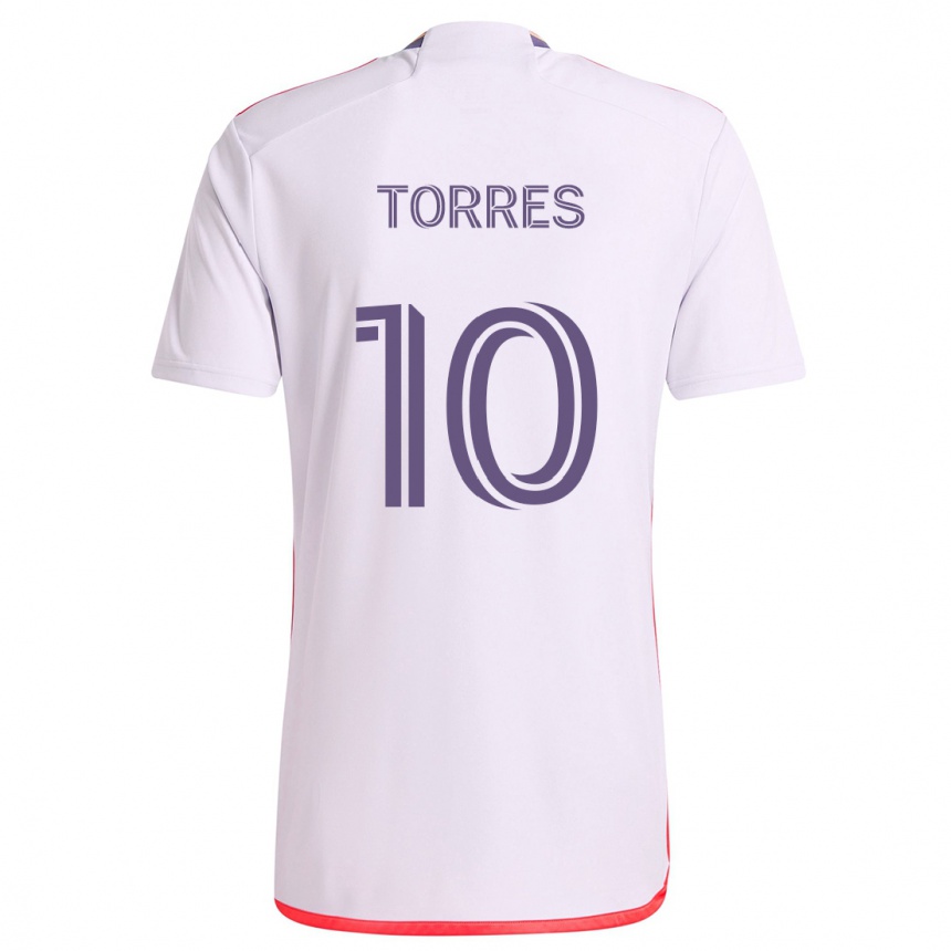 Női Labdarúgás Facundo Torres #10 Fehér Piros Lila Idegenbeli Jersey 2024/25 Mez Póló Ing