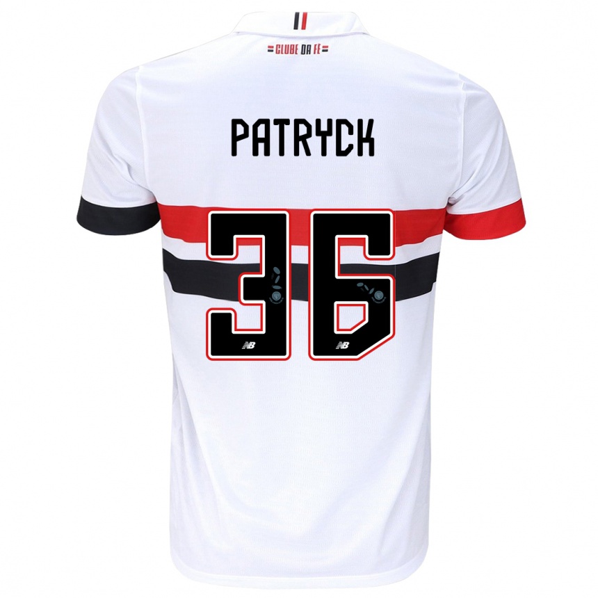 Gyermek Labdarúgás Patryck #36 Fehér Piros Fekete Hazai Jersey 2024/25 Mez Póló Ing