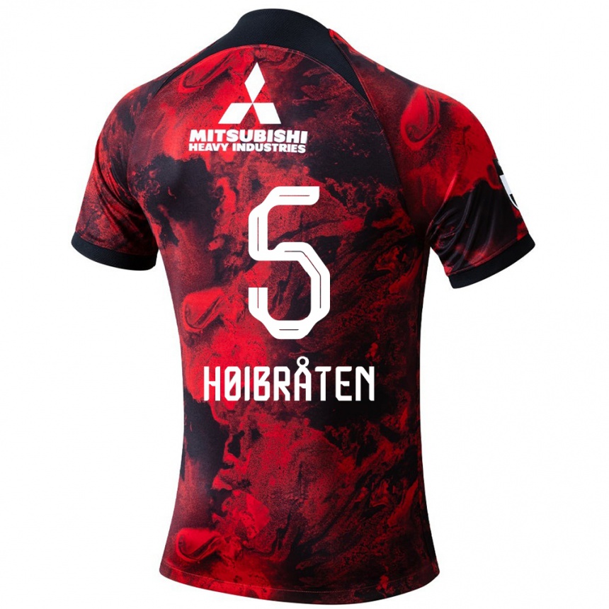 Gyermek Labdarúgás Marius Høibråten #5 Piros Fekete Hazai Jersey 2024/25 Mez Póló Ing