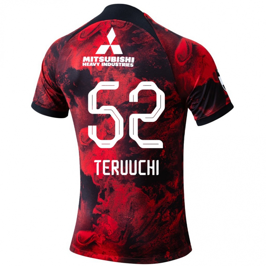 Gyermek Labdarúgás Toshikazu Teruuchi #52 Piros Fekete Hazai Jersey 2024/25 Mez Póló Ing