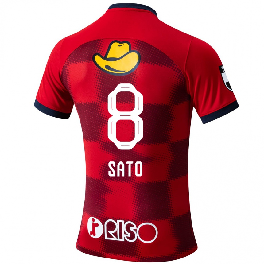 Gyermek Labdarúgás Yuto Sato #8 Piros Kék Fehér Hazai Jersey 2024/25 Mez Póló Ing