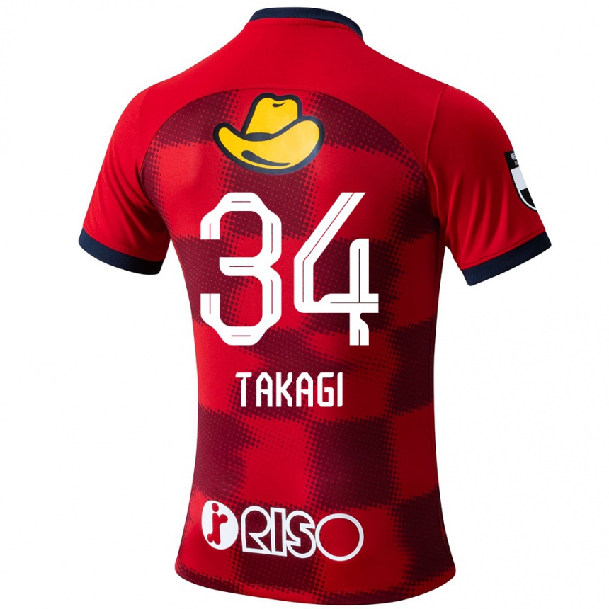 Gyermek Labdarúgás Haruto Takagi #34 Piros Kék Fehér Hazai Jersey 2024/25 Mez Póló Ing