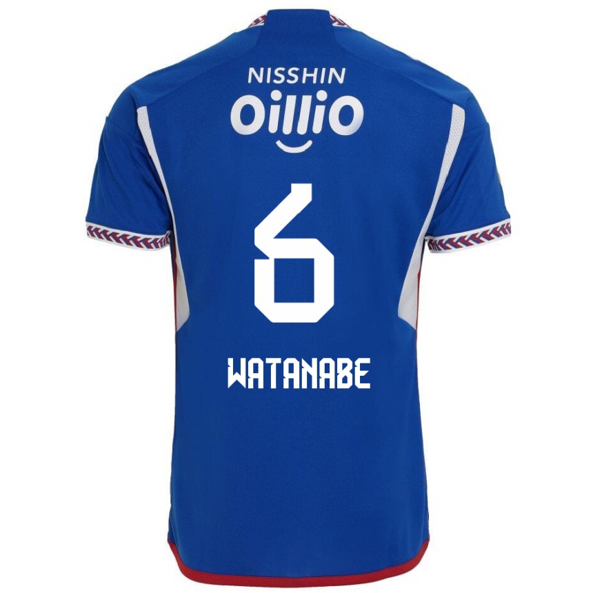 Gyermek Labdarúgás Kota Watanabe #6 Kék Fehér Piros Hazai Jersey 2024/25 Mez Póló Ing