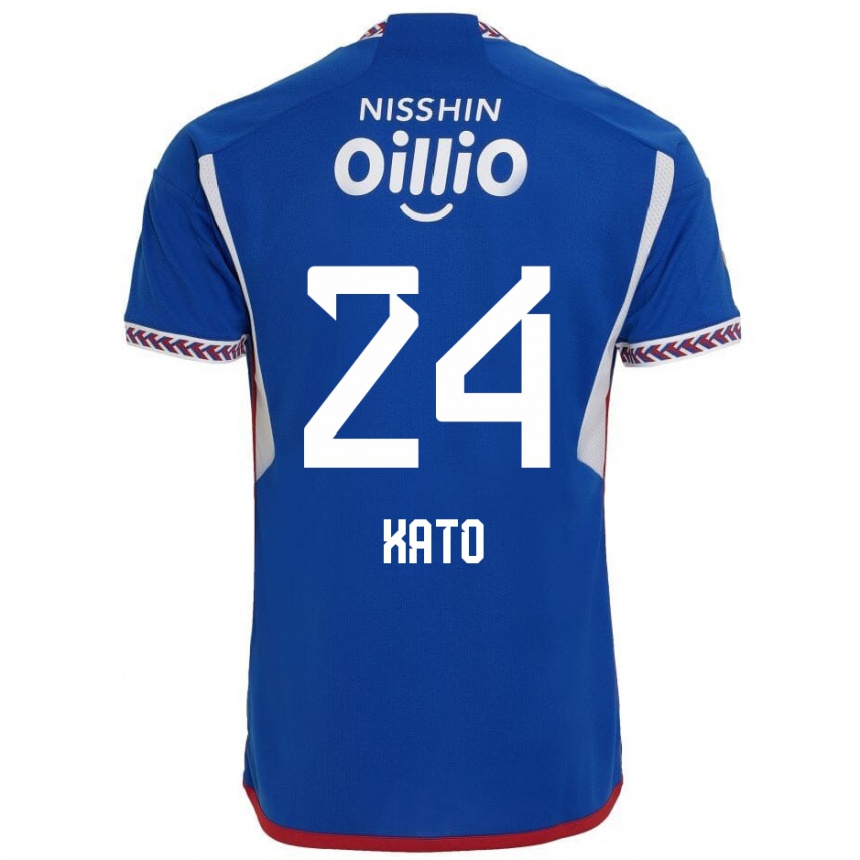 Gyermek Labdarúgás Hijiri Kato #24 Kék Fehér Piros Hazai Jersey 2024/25 Mez Póló Ing