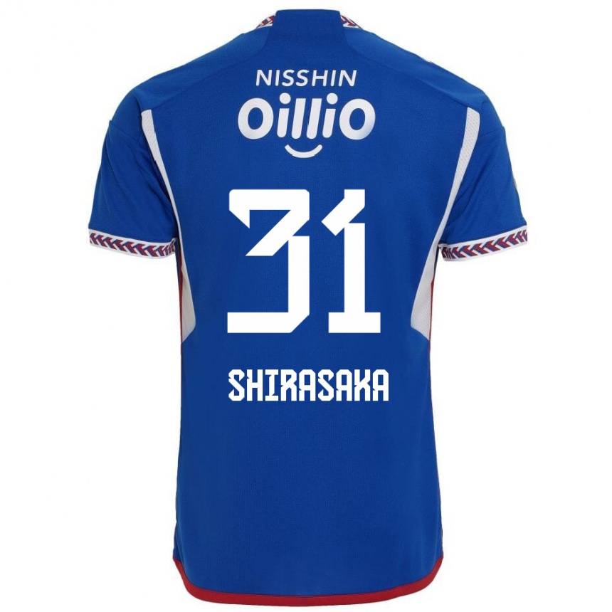 Gyermek Labdarúgás Fuma Shirasaka #31 Kék Fehér Piros Hazai Jersey 2024/25 Mez Póló Ing