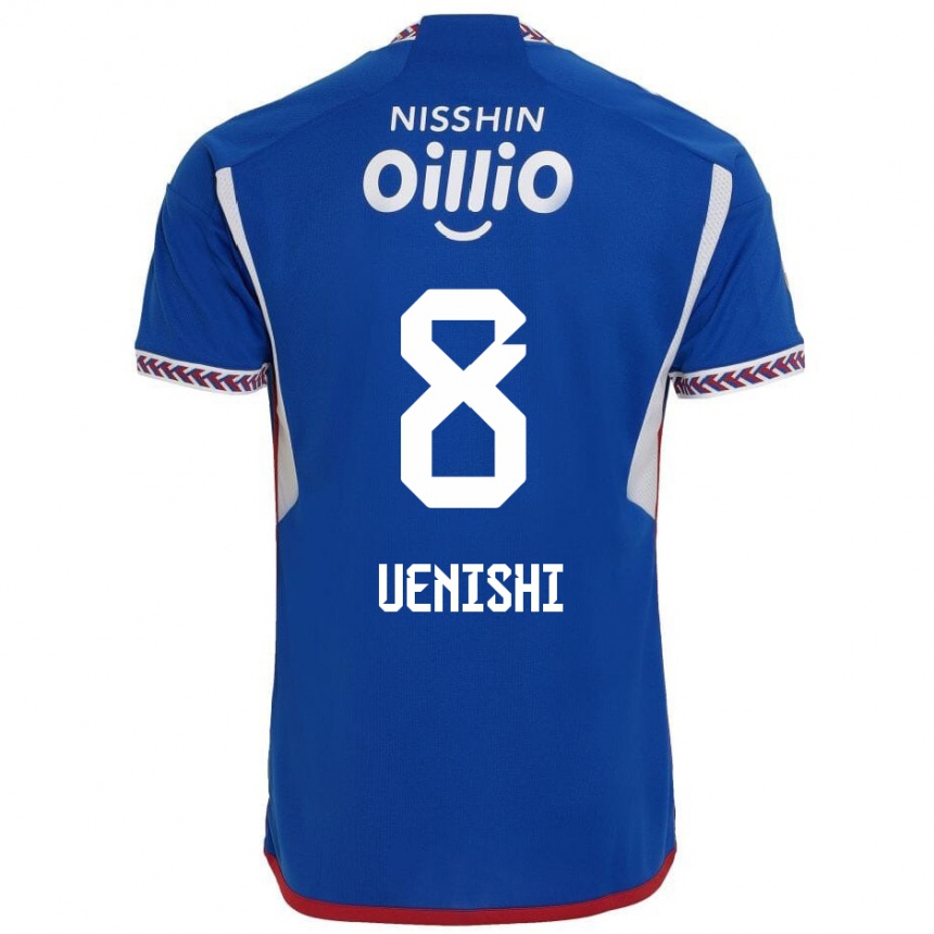 Gyermek Labdarúgás Haruki Uenishi #8 Kék Fehér Piros Hazai Jersey 2024/25 Mez Póló Ing