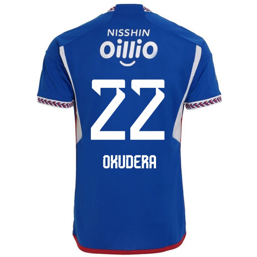 Gyermek Labdarúgás Minato Okudera #22 Kék Fehér Piros Hazai Jersey 2024/25 Mez Póló Ing