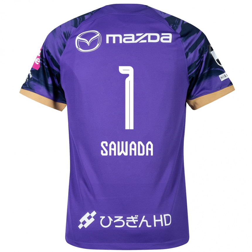 Gyermek Labdarúgás Shunsuke Sawada #1 Lila Fehér Hazai Jersey 2024/25 Mez Póló Ing