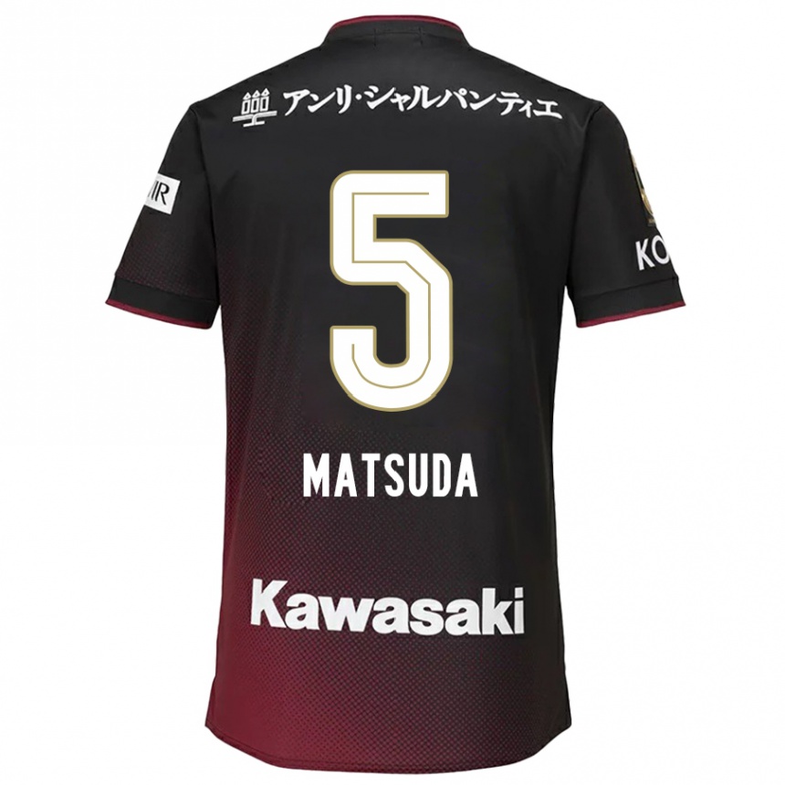 Gyermek Labdarúgás Shido Matsuda #5 Fekete Piros Hazai Jersey 2024/25 Mez Póló Ing