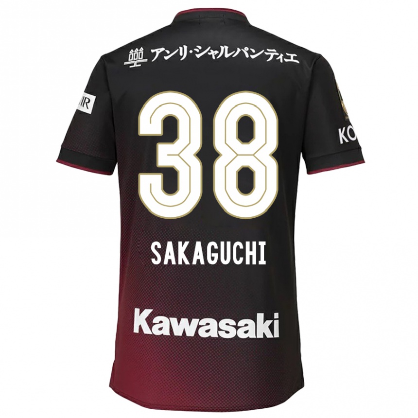 Gyermek Labdarúgás Yuki Sakaguchi #38 Fekete Piros Hazai Jersey 2024/25 Mez Póló Ing