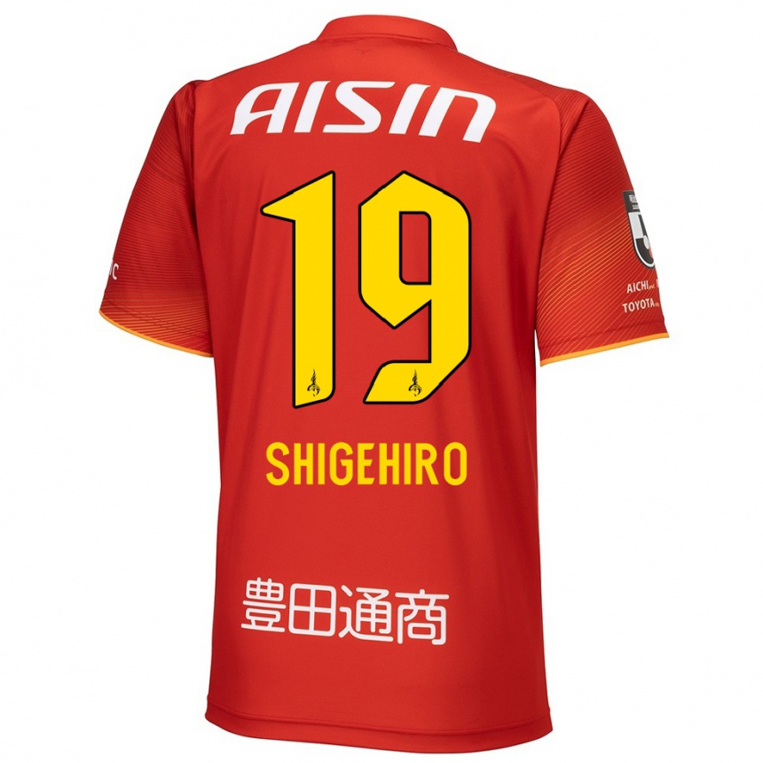 Gyermek Labdarúgás Takuya Shigehiro #19 Piros Fehér Sárga Hazai Jersey 2024/25 Mez Póló Ing