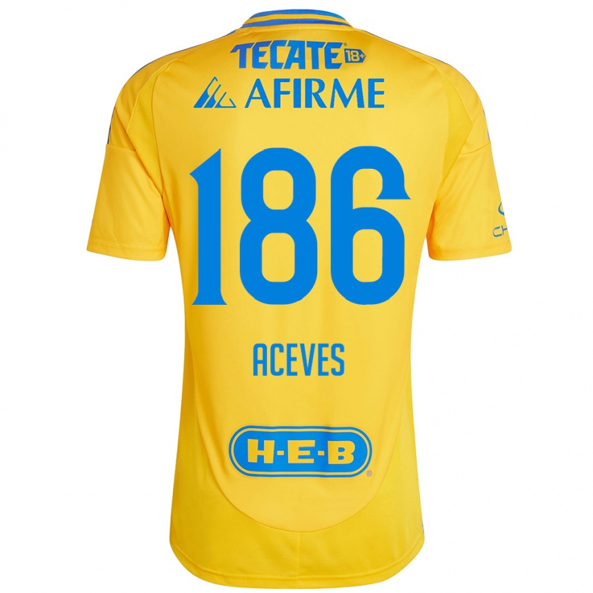 Gyermek Labdarúgás Israel Aceves #186 Arany Sárga Hazai Jersey 2024/25 Mez Póló Ing