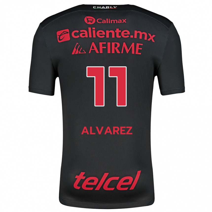 Gyermek Labdarúgás Efraín Álvarez #11 Fekete Piros Hazai Jersey 2024/25 Mez Póló Ing