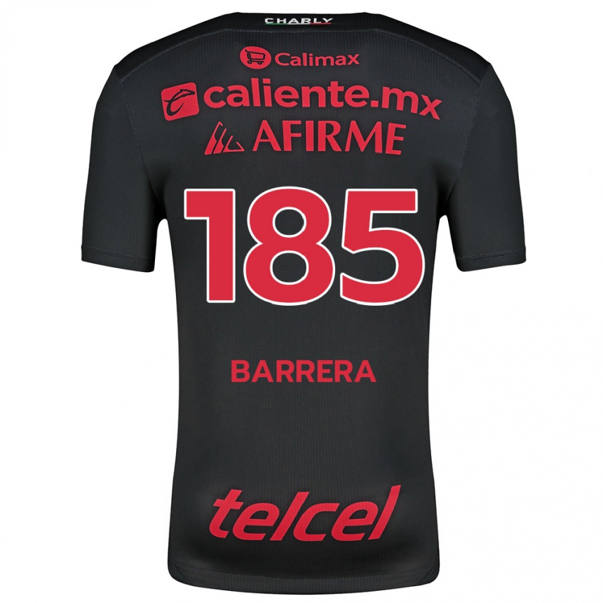 Gyermek Labdarúgás Geonathan Barrera #185 Fekete Piros Hazai Jersey 2024/25 Mez Póló Ing