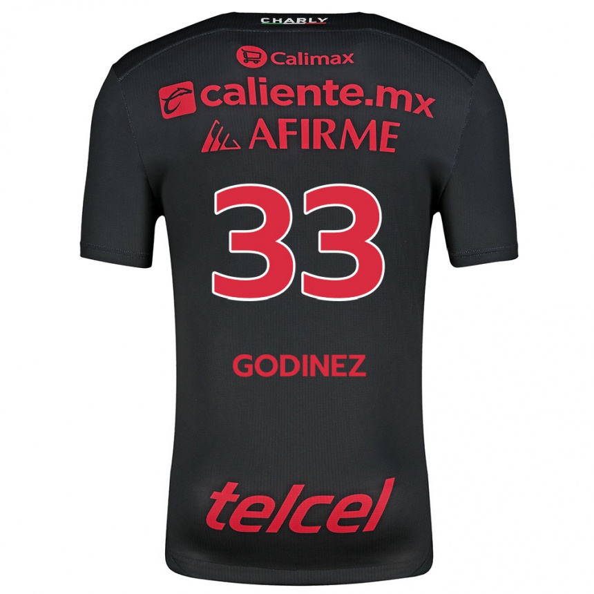 Gyermek Labdarúgás Rodrigo Godínez #33 Fekete Piros Hazai Jersey 2024/25 Mez Póló Ing