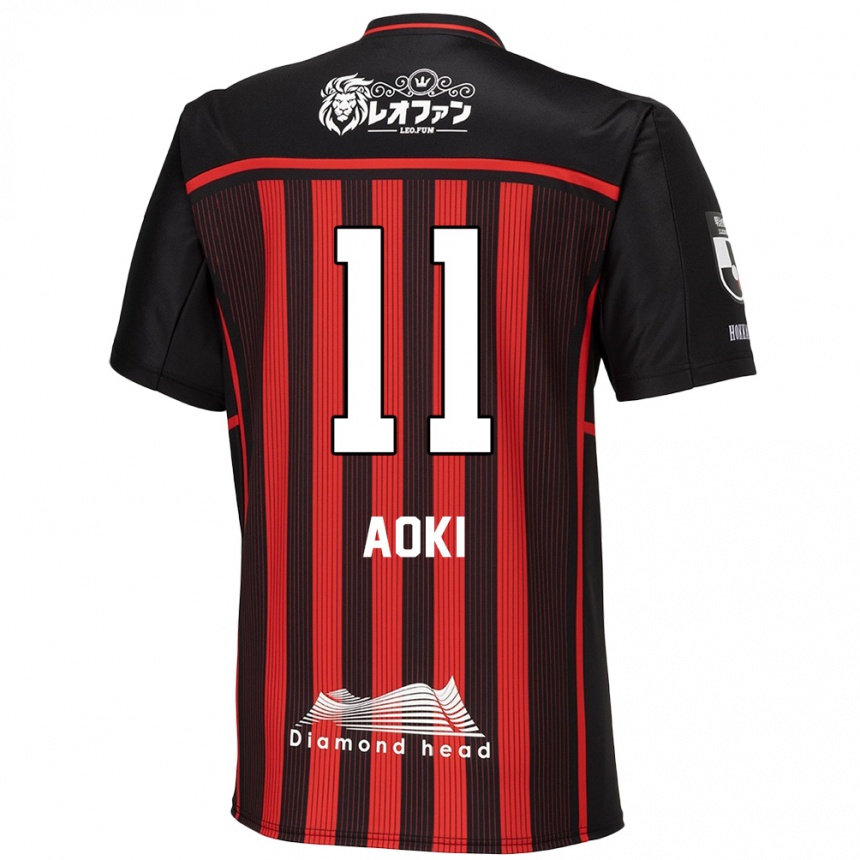 Gyermek Labdarúgás Ryota Aoki #11 Piros Fekete Hazai Jersey 2024/25 Mez Póló Ing