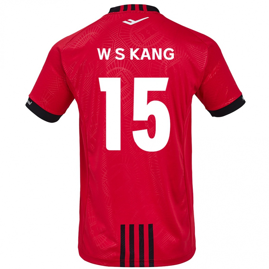 Gyermek Labdarúgás Sang-Woo Kang #15 Piros Fekete Hazai Jersey 2024/25 Mez Póló Ing