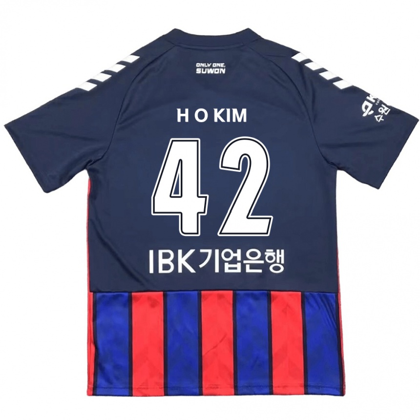 Gyermek Labdarúgás One-Hyung Kim #42 Kék Piros Hazai Jersey 2024/25 Mez Póló Ing