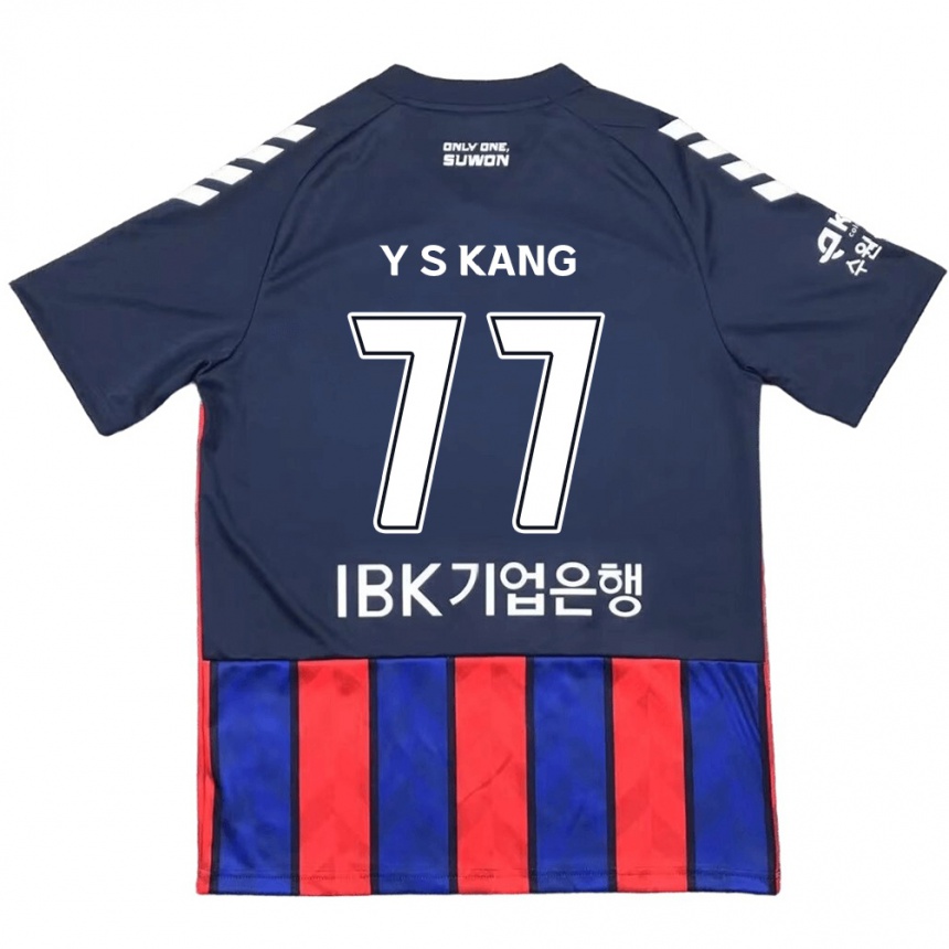 Gyermek Labdarúgás Sang-Yun Kang #77 Kék Piros Hazai Jersey 2024/25 Mez Póló Ing