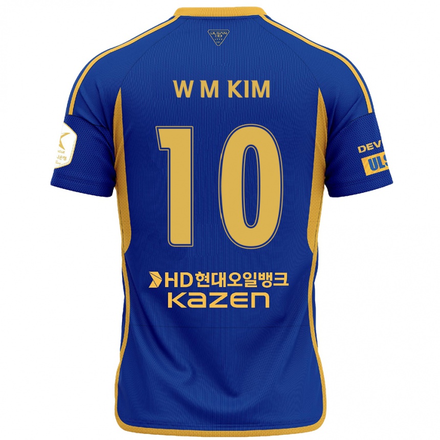 Gyermek Labdarúgás Min-Woo Kim #10 Kék Sárga Hazai Jersey 2024/25 Mez Póló Ing