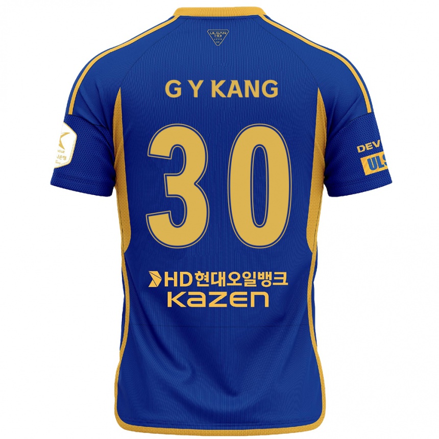 Gyermek Labdarúgás Yun-Gu Kang #30 Kék Sárga Hazai Jersey 2024/25 Mez Póló Ing