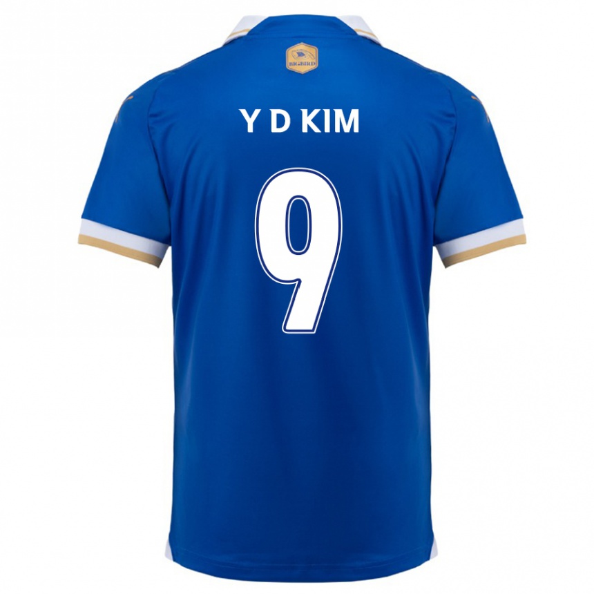 Gyermek Labdarúgás Dong-Yeon Kim #9 Kék Fehér Hazai Jersey 2024/25 Mez Póló Ing