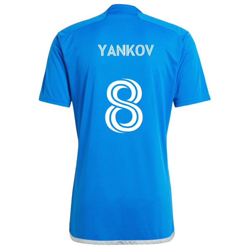 Gyermek Labdarúgás Dominik Yankov #8 Kék Fehér Hazai Jersey 2024/25 Mez Póló Ing