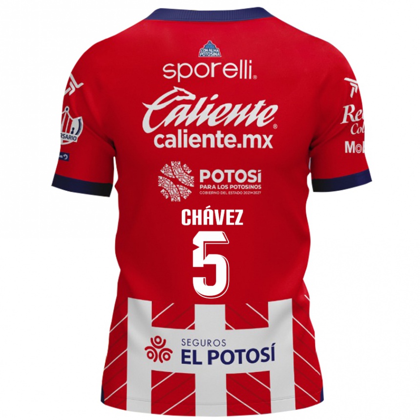 Gyermek Labdarúgás Ricardo Chávez #5 Piros Fehér Hazai Jersey 2024/25 Mez Póló Ing