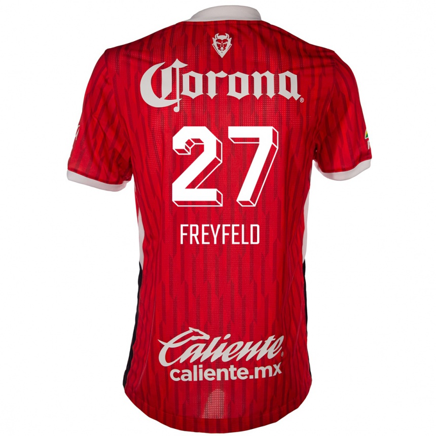 Gyermek Labdarúgás Emiliano Freyfeld #27 Piros Fehér Hazai Jersey 2024/25 Mez Póló Ing