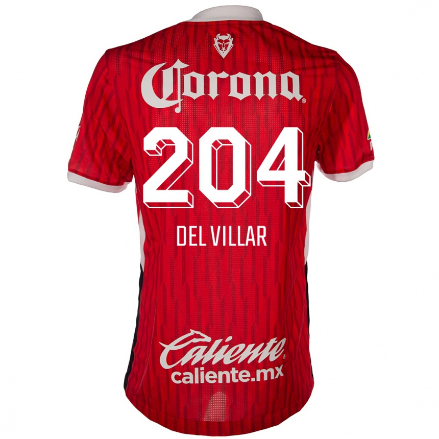 Gyermek Labdarúgás Everardo Del Villar #204 Piros Fehér Hazai Jersey 2024/25 Mez Póló Ing