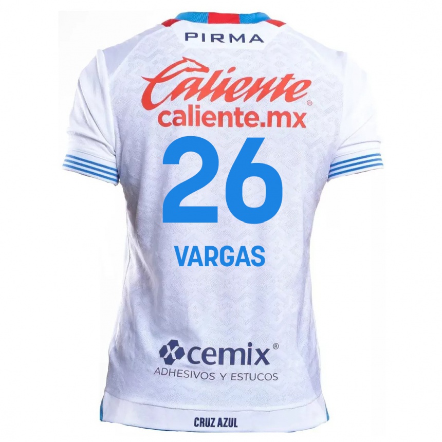 Gyermek Labdarúgás Carlos Vargas #26 Fehér Kék Idegenbeli Jersey 2024/25 Mez Póló Ing