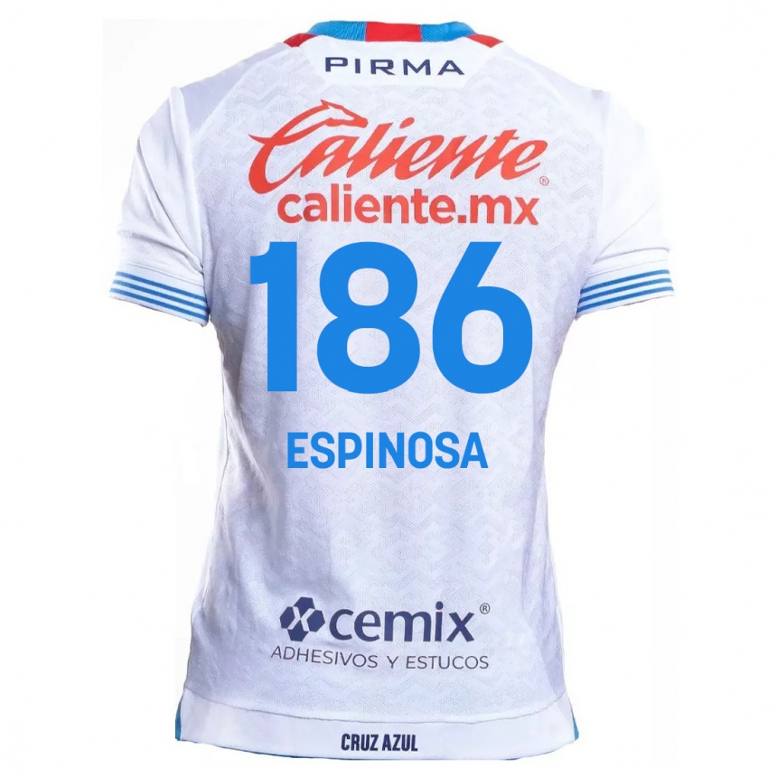 Gyermek Labdarúgás Brandón Espinosa #186 Fehér Kék Idegenbeli Jersey 2024/25 Mez Póló Ing