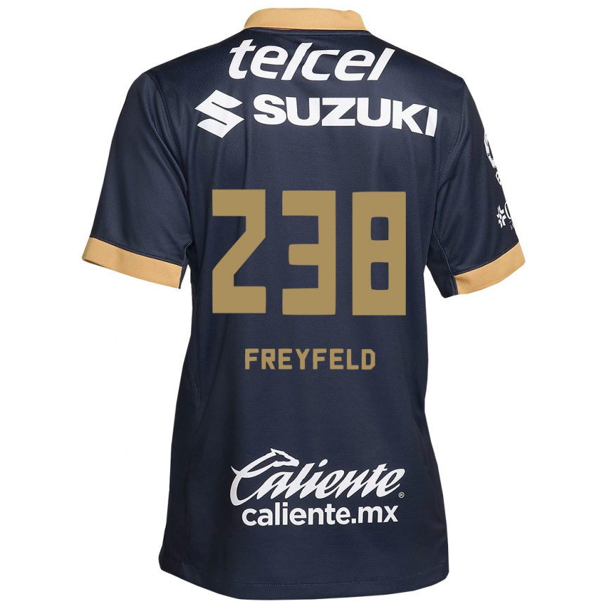 Gyermek Labdarúgás Julián Freyfeld #238 Obszidián Arany Fehér Idegenbeli Jersey 2024/25 Mez Póló Ing