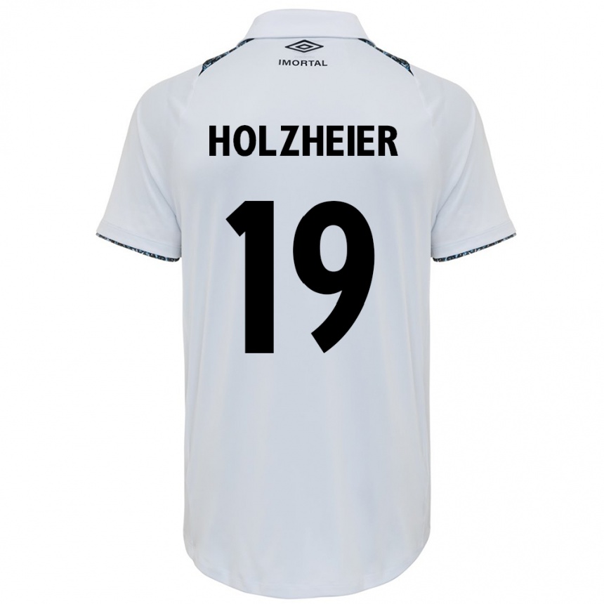 Gyermek Labdarúgás Agostina Holzheier #19 Fehér Kék Idegenbeli Jersey 2024/25 Mez Póló Ing